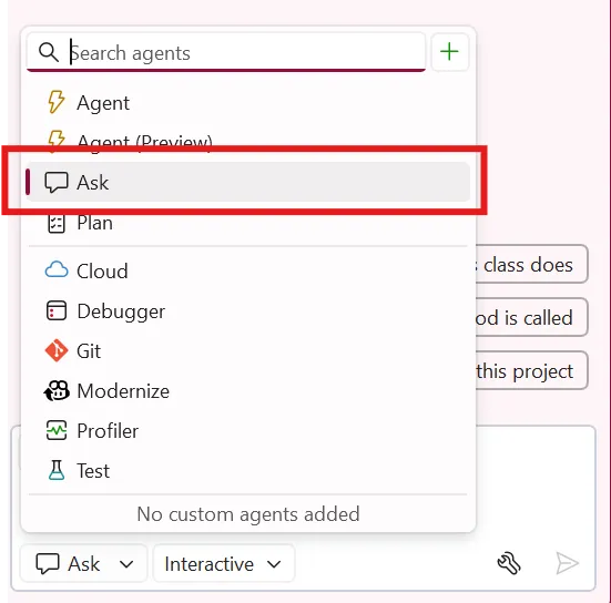 Ask mode tab