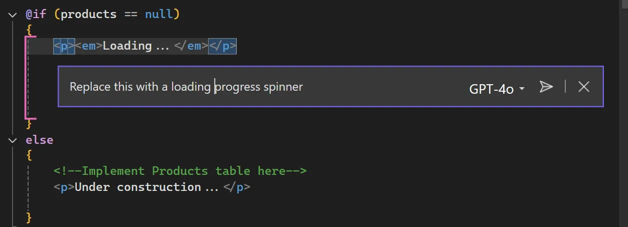 Screenshot of VS with inline chat