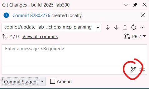 VS commit dialog with AI button