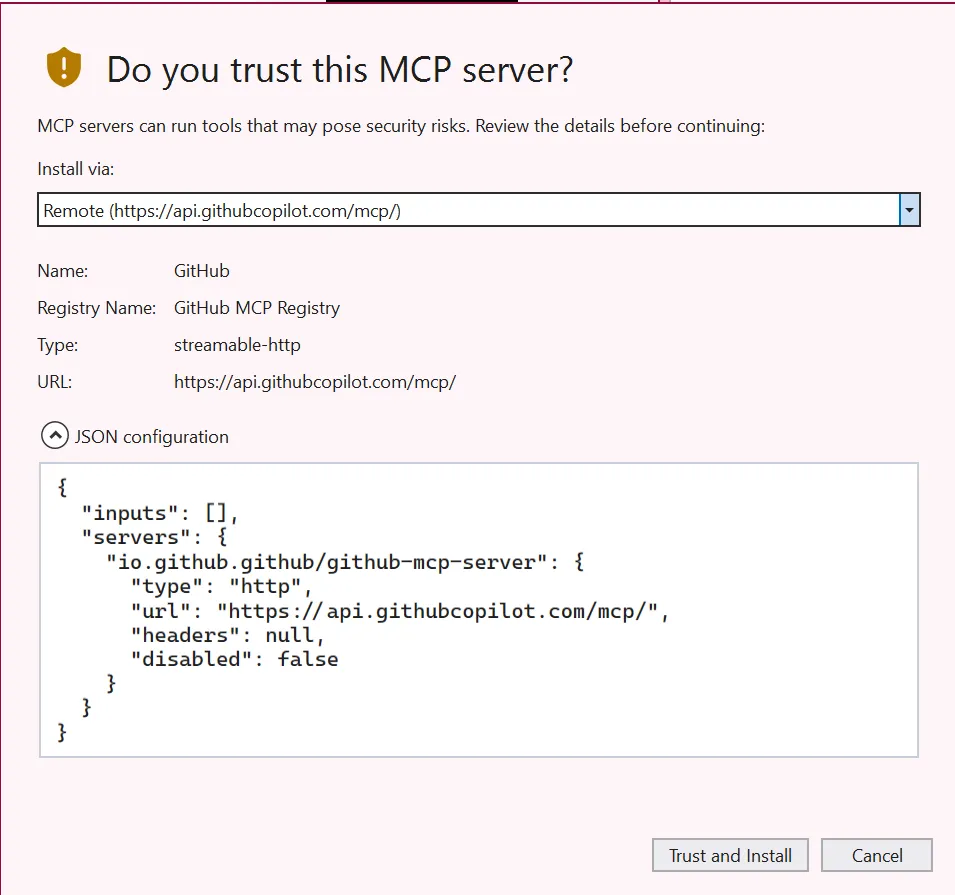 GitHub MCP server configuration
