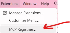 MCP Registries menu