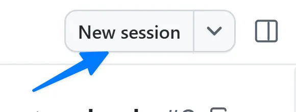 The issue view in the GitHub Copilot app with an arrow pointing to the New session button in the upper right
